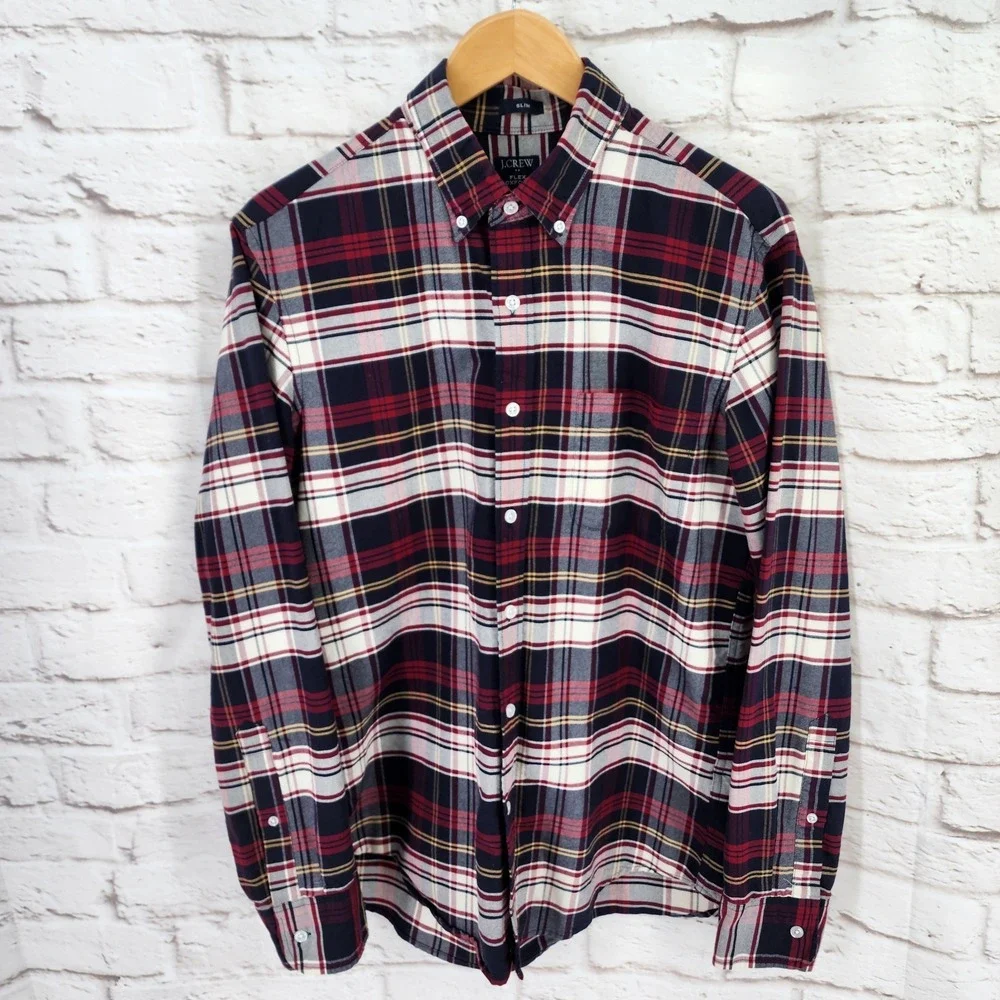 J Crew Flex Oxford Slim Plaid Shirt Men Medium Classic Academia Preppy Old Money